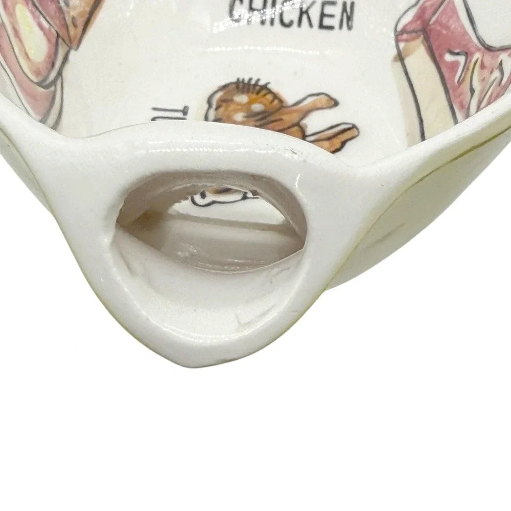 Vintage Ceramic Fat and Lean Gravy Separator Japan Yellow White Meat Graphics‎